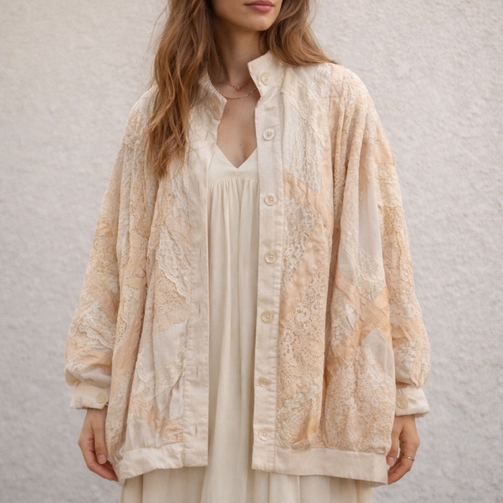 Vintage Cottage Blossom Lace Oversized Jacket Cottagecore Boho One Size FLAWS